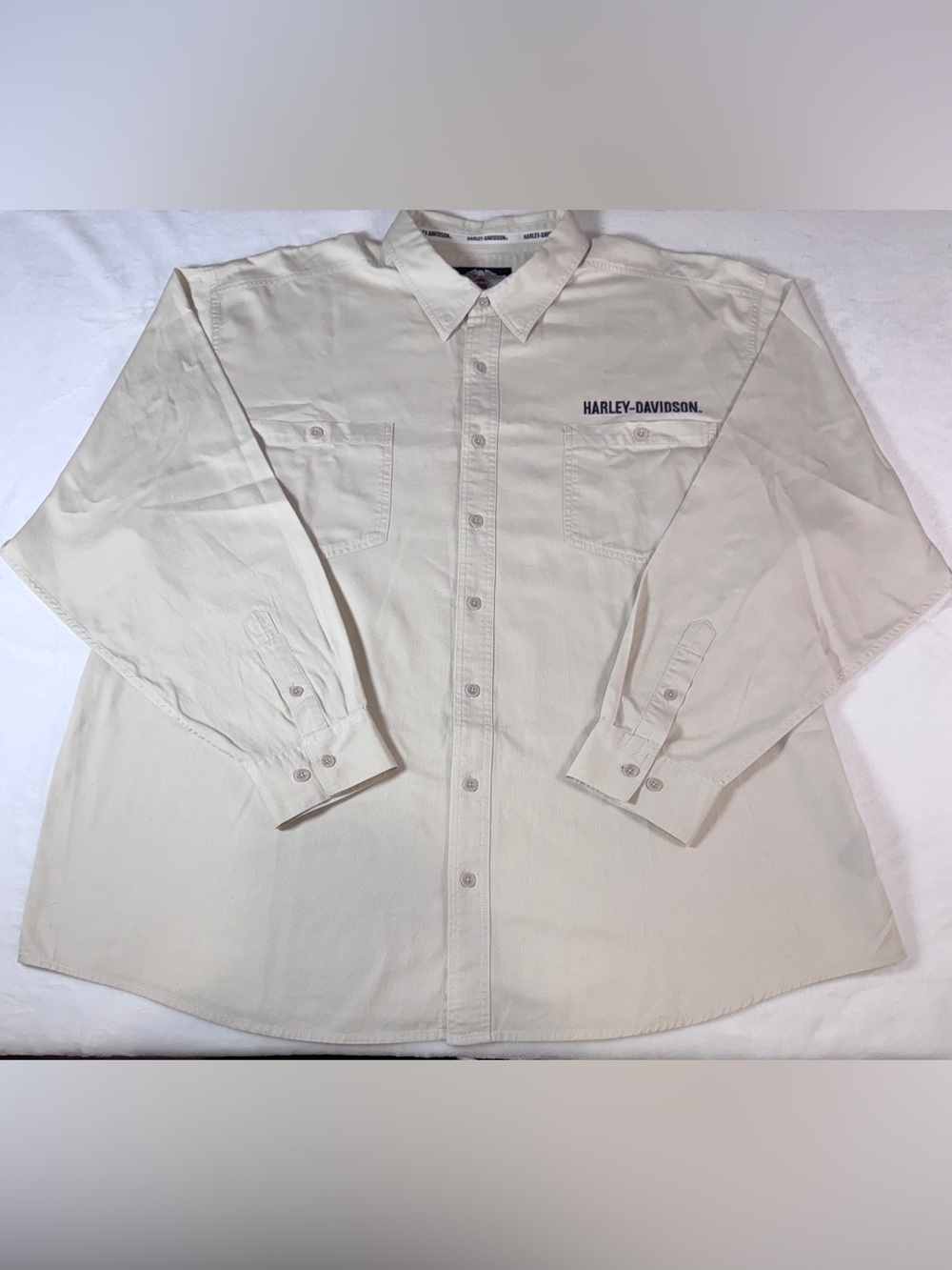 Harley-Davidson 3XL Beige Cotton Button Up Motorcycle Biker Shirt